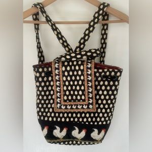 Vera Bradley Backpack Chanticleer Black Rooster Print EUC